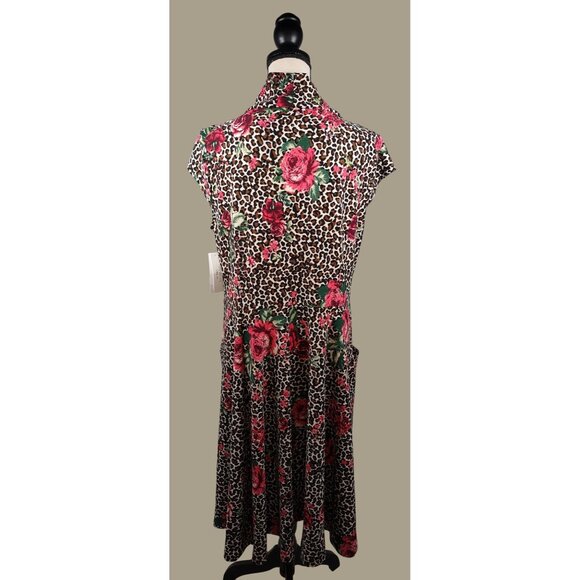 Signature by Robbie Bee Leopard and Rose Print Knee Length Dress Size XL NWT - Picture 2 of 12